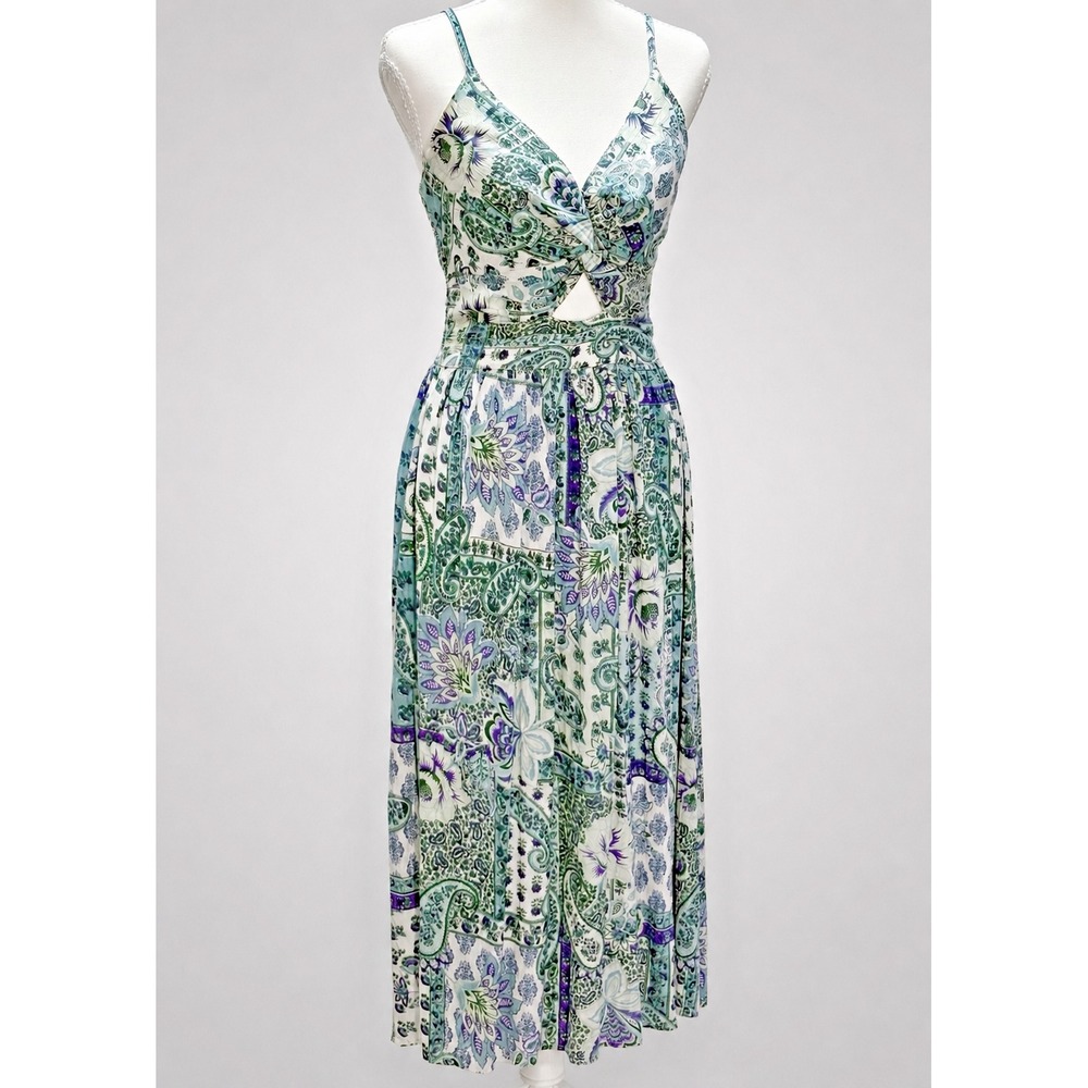 Angie Blue Paisley Patchwork Boho Dress w/ Keyhole Cutout Sz Medium Y2K Cottage